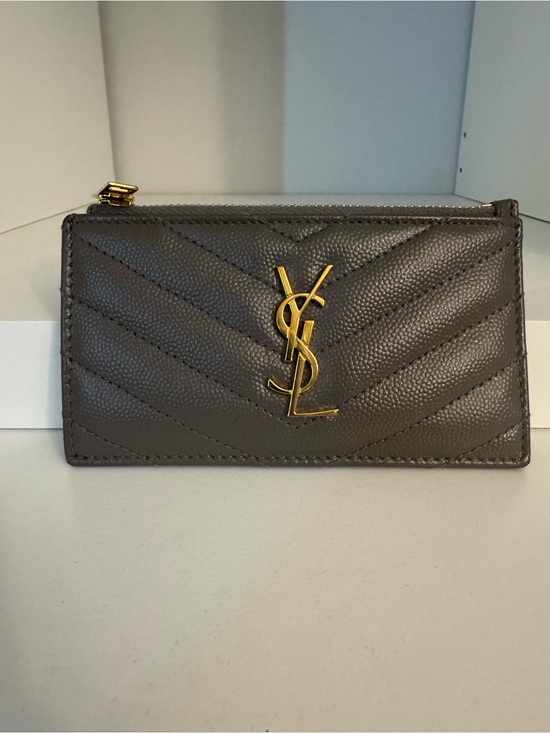 Saint Laurent Handbags - Saint Laurent Quilted Card Holder in Charcoal with Gold YSL Hardware